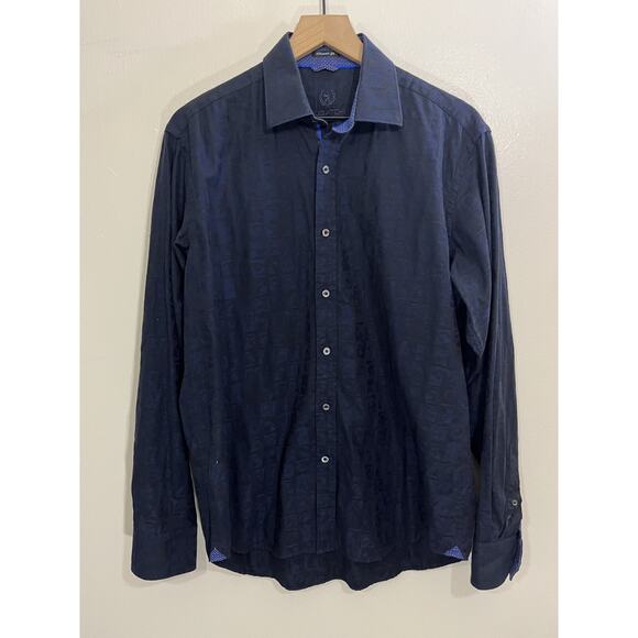 Bugatchi Luxury European Patterned Button Up Shirt Business Preppy Boho Blue - Picture 1 of 13